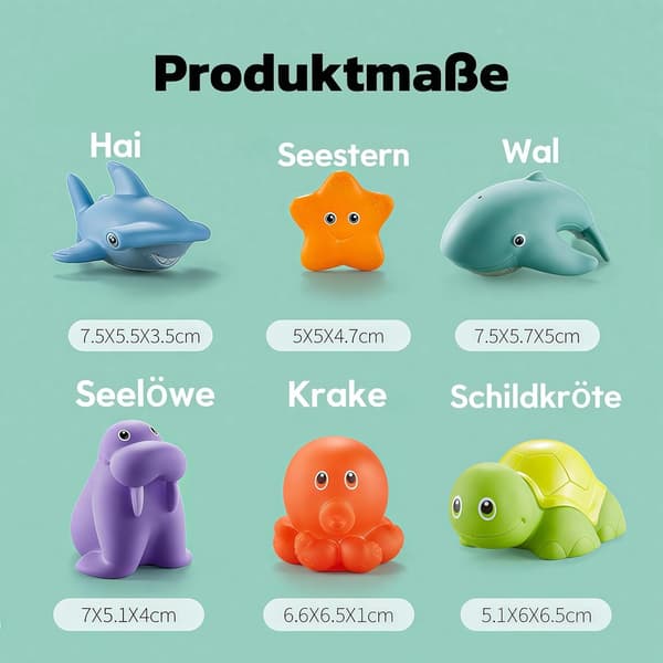 7 stk. ikke-perforerede badelegetøj til småbørn 1-6 år - sjovt sanselegetøj til badekar, swimmingpool og mere