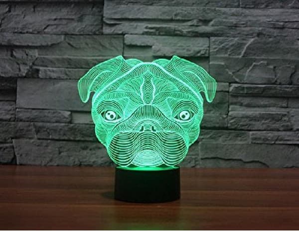 3D Søt Mops Hund Nattlys Berørings Bord Skrivebord Optisk Illusjon