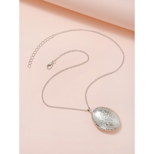 Halsband med medaljong, graverat hjärtformat medaljonghänge med bilder, personligt fotomedaljong, minnesmedaljong för kvinnor och flickor
