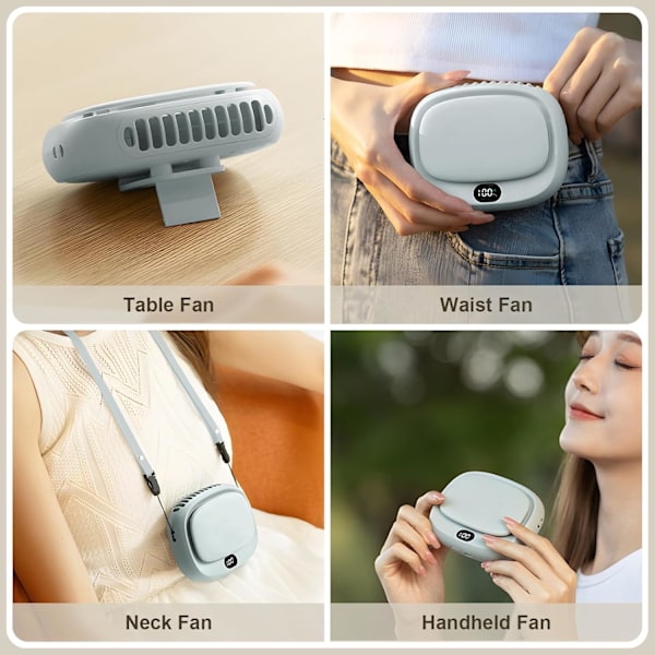 Bærbar halsventilator, håndholdt miniventilator, personlig ventilator USB genopladelig, 5 hastigheder justerbar, håndfri bærbar ventilator til børn, kvinder og mænd