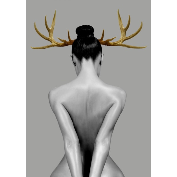 Elk Girl Väggkonst Canvas Tryck Affisch, Enkla Mode Svartvita Tecken