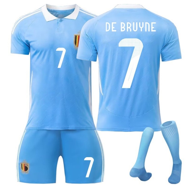 Nytt Euro 2024 Belgien borta barnfotbollströja No.7 De Bruyne 28