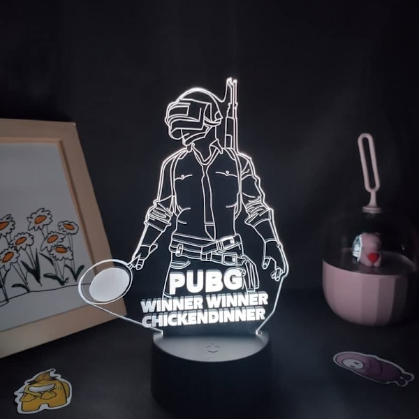 King PUBG lampa 3D Illusion Nattljus, Fjärrkontroll Bord