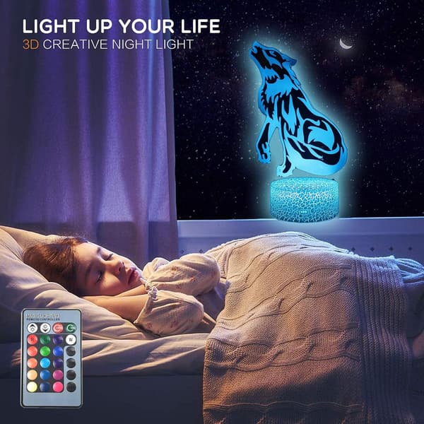 Wolf Dyr 3D Illusion LED Dekorationslampe Natlampe med Grøn