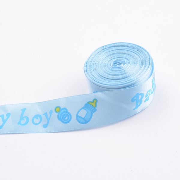 25mm 10yard Baby Boy trykt bånd til DIY Baby Shower dekoration gaveindpakning (blå)