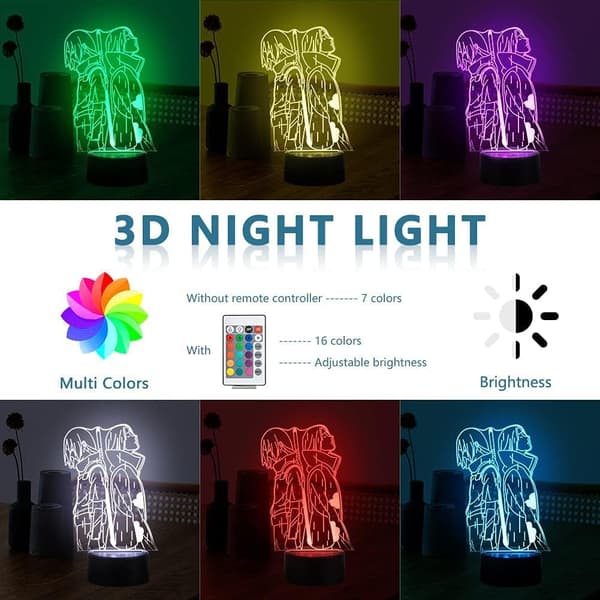 Anime LED Nattlampe, 7 Farger USB-Lading 3D Touch Illusjon