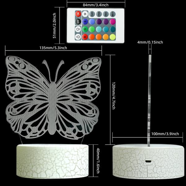 3D Illusjonslampe Sommerfugl Nattlys, Bursdagsgave til Gi