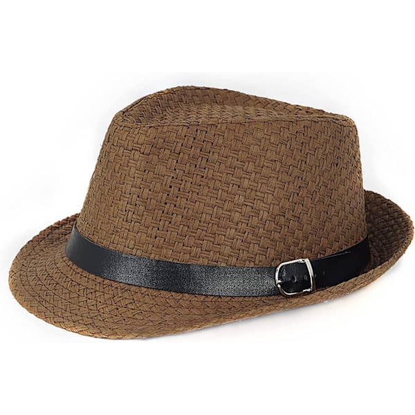 Sommarhatt i halm med kort brätte, Panama solhatt Trilby Bea Coffee
