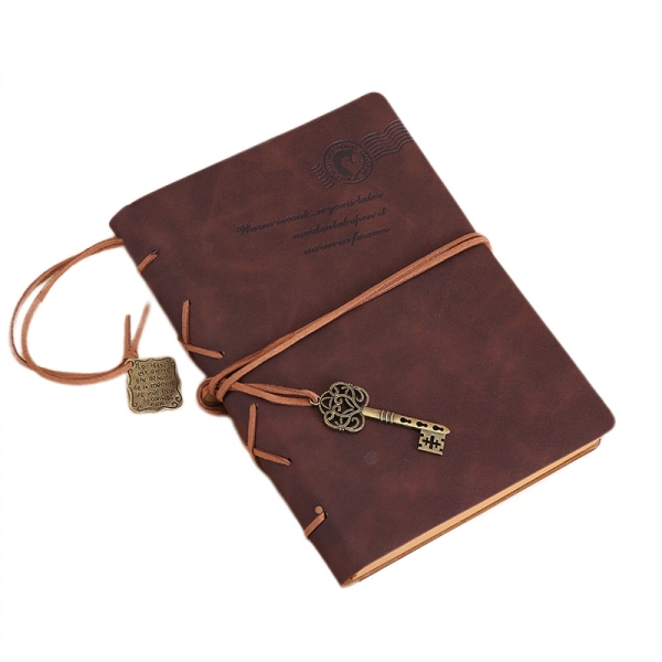 Läder Skrivande Journal Notebook, Klassisk Nyckel Bunden Retro Vi