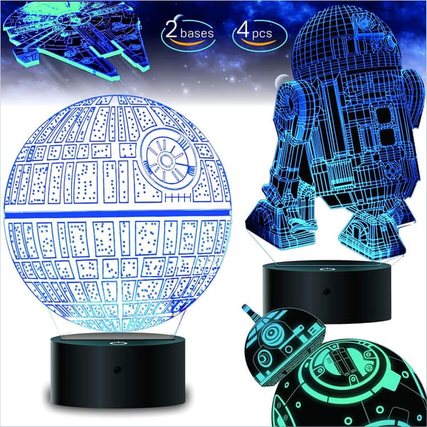 3D Illusjon Star Wars Nattlys, 4 Mønstre med Tidsfunksjon