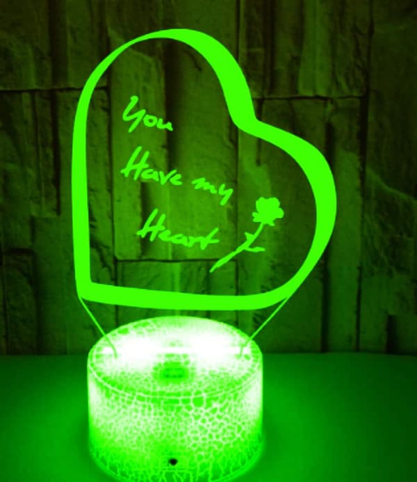 3D Kærlighedshjerte Natlampe Illusion 7 Farveskiftende Tou