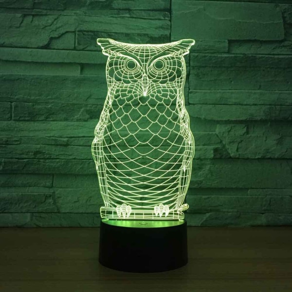 3D Illusion Lamp uggla Animal Night Light för barnrum, skrivbord