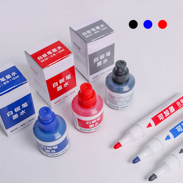 12 ml tavlepen refill blæk - holdbar og langvarig tavlemarkør blæk til hjem, skole og sort