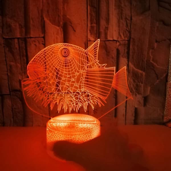 Animal Blowfish Leker 3D Illusjon Nattlys Smart Touch Lampe