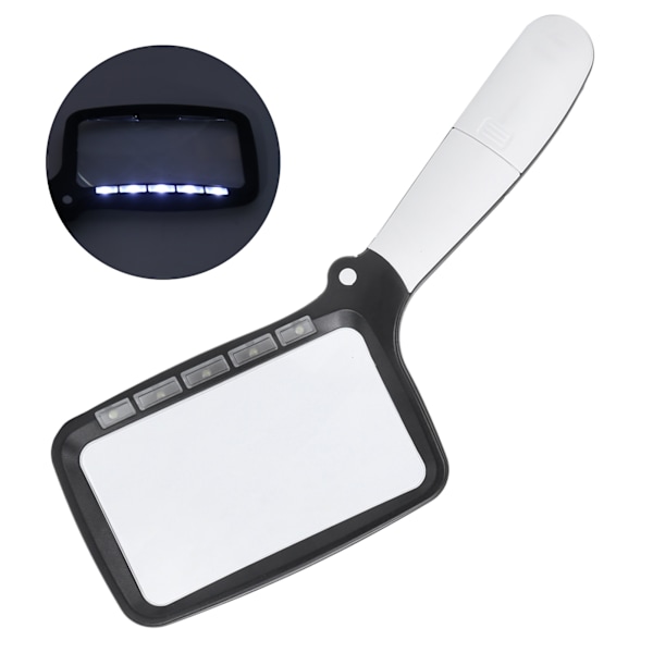 Forstørrelsesglass Foldable Håndholdt 5 LED-lys Høydefinisjon Akryl Lupe for Eldre Lesing Utskrift