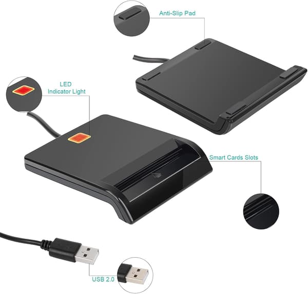 CAC-kortleser militær, CAC-leser, smartkortleser DOD militær USB Common Access CAC, kompatibel med Windows, Mac OS og Linux, Plug N Play, C