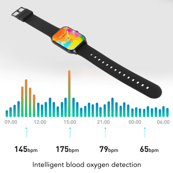 Smartwatch med iltmåling, opkaldsskærm, IP68 vandtæt touchskærm smartwatch med skridttæller Black