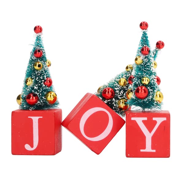 3 st Mini Julgran Dekoration Rustik Stil Mini Julgran JOY Träblock Skylt Bordsdekoration