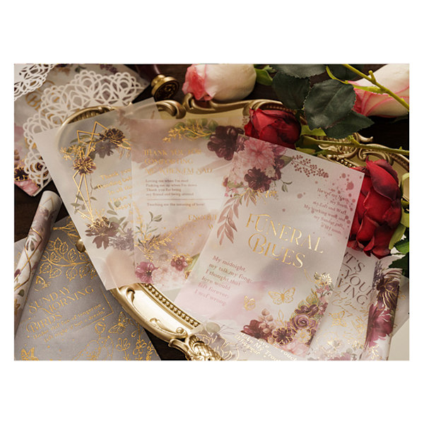 Spetsblommig Scrapbook-papper Guld Stämpling Utsökt Dekorativ DIY Journal Papper för Hantverk