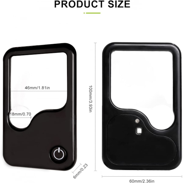 2-pack förstoringsglas med LED-ljus, 6X 3X liten ficka M