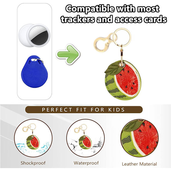 Læder nøgleringholder etui kompatibel med Apple AirTag, sød beskyttende Air Tag cover med nøglering, anti-scratch finder GPS tracker etui til Watermelon