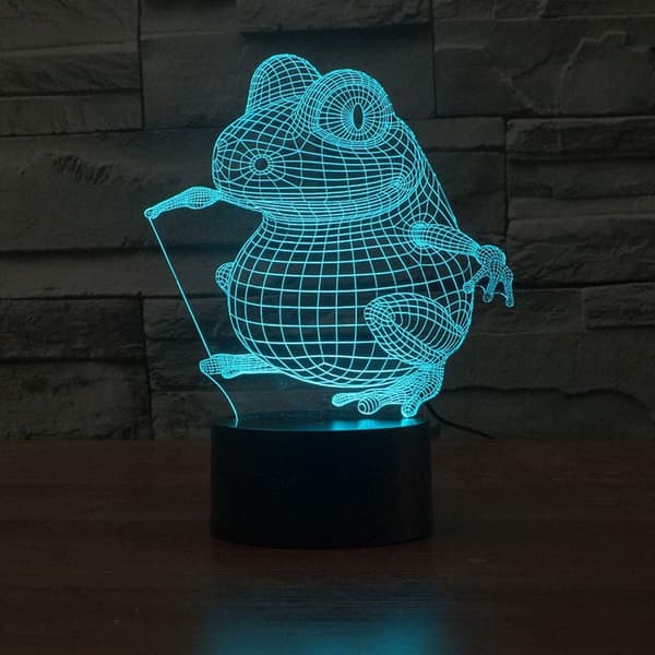 3D tecknad groda 3D nattlampa 7 färger byte LED bordslampa