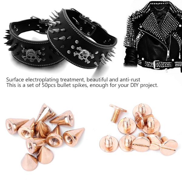 50 st 7*10 mm kula spikar punk nitar läderhantverk nitar DIY kläddekoration (guld)