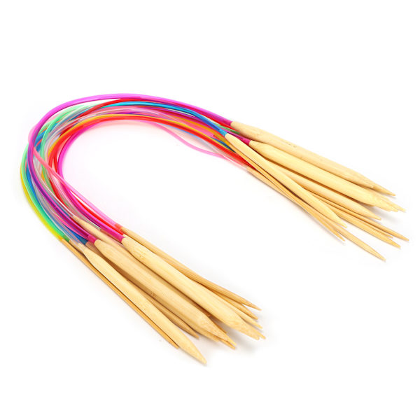 18 st rundstickor dubbelspetsade bambu färgrör flexibel anslutning stickningsverktyg set