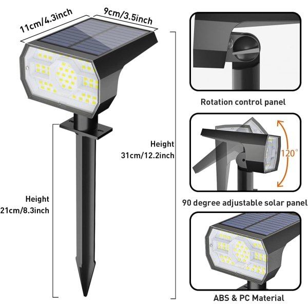 Solcellelamper utendørs vanntett IP68, 56 LED 3 lysmoduser solcelledrevne hagegårdsplass solcellelamper for utendørs landskap - 4 pakning (kjølig hvit) Cool White4