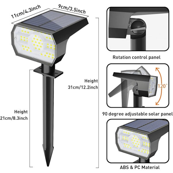 Solcellslampor utomhus vattentäta IP68, 56 LED 3 belysningslägen solcellslampor trädgård gårdsplats solcellslampor för utomhuslandskap - 4-pack (kallvitt) Cool White4