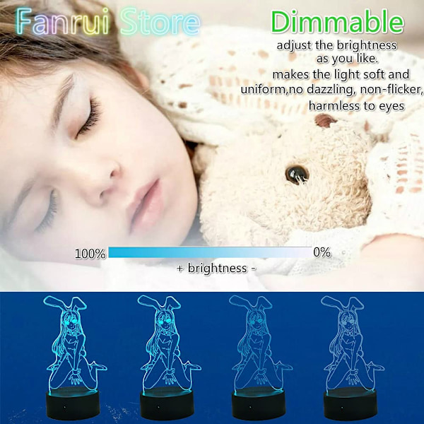 Bunny Girl Waifu Senpai Sakurajima Mai Pose Lamp 3D LED 16 C