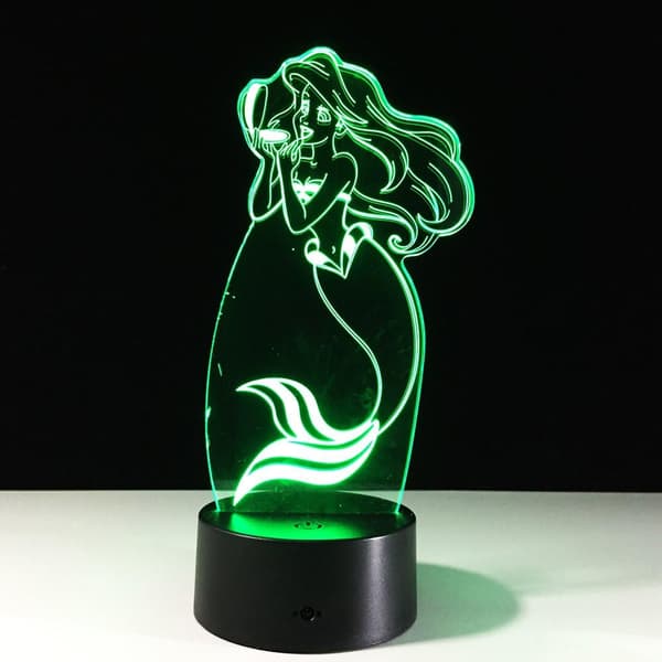 Liten Havfrue 3D Optisk Skrivebordslampe Nattlys LED Lampe 7 C