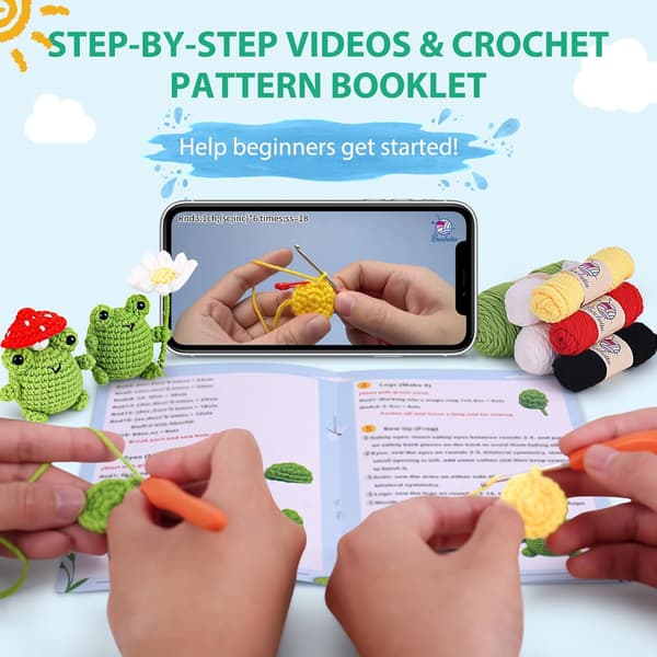 2-pack groddjur virkningskit, med steg-för-steg videohandledningar, DIY stick- och virkmaterial för vuxna