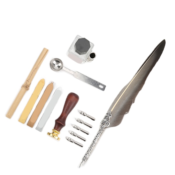 Fjerpennesæt Glat Skrivning Retro Design Udskæringsudseende Kalligrafi Pen Kit til Skrivning GaveSFDPS038031 Spids Grå Fjer