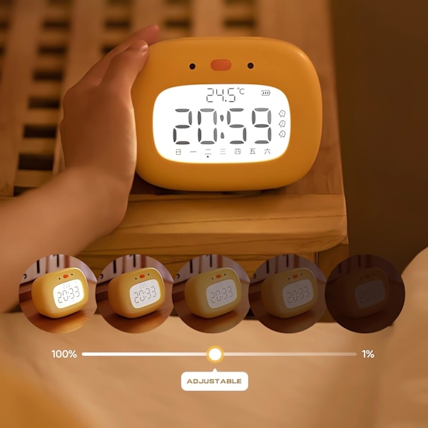 Vækkeur til Børn, LED Sød Vækkeur med Digital Display, Børns Søvn-træner, Ok til at Vågne Lys og Natlys, til Børn Yellow