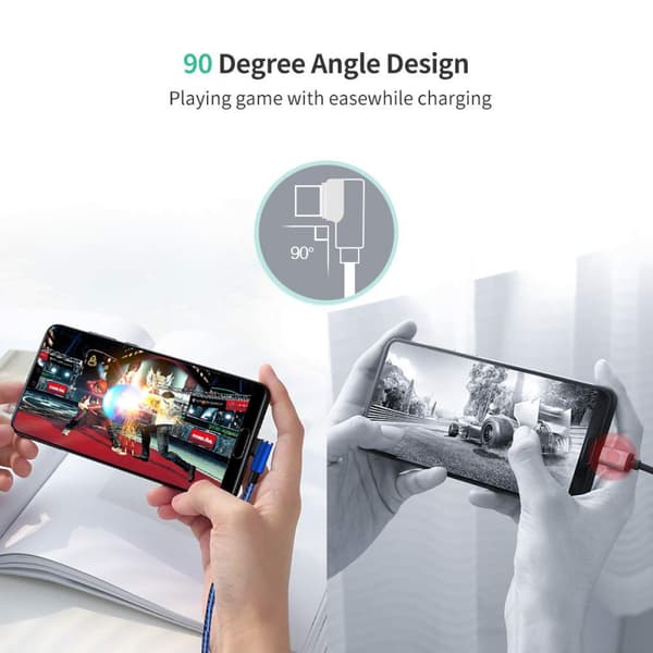Galaxy S10 Lader USB Type-C Kabel 90 Graders Slitesterk Nylon