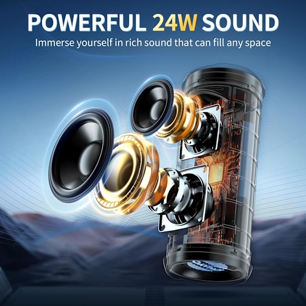Bærbar Bluetooth-højtaler - IPX7 Vandtæt, Trådløs Stereo Parring, 25-timers Afspilningstid, 24W Høj Lyd, Bluetooth 5.3, Bass Boost, Black