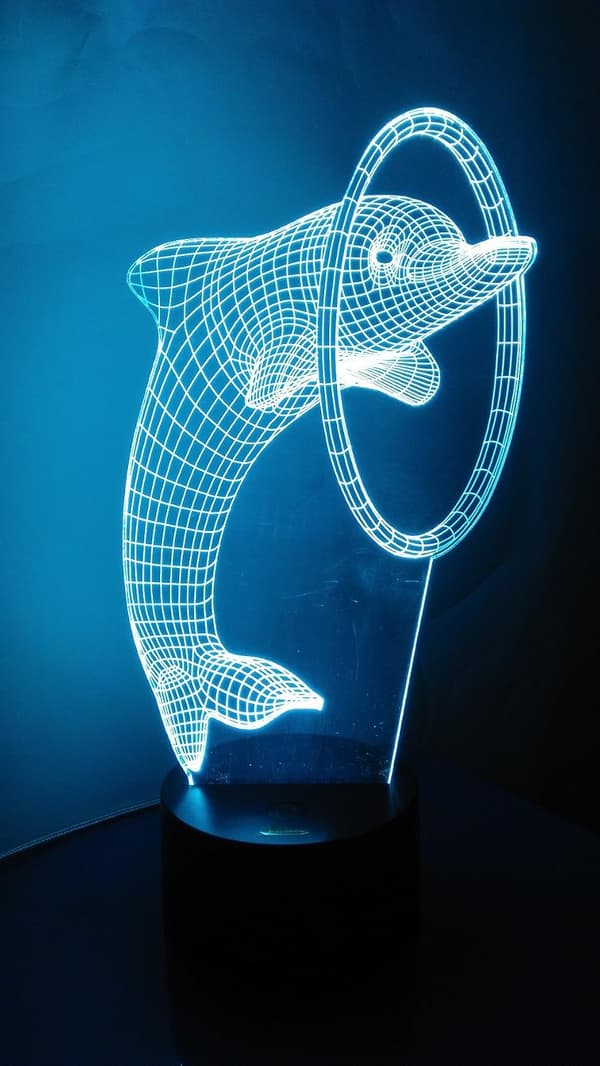 Delfin 3D Nattlys LED Illusjonslampe Nattbordslampe