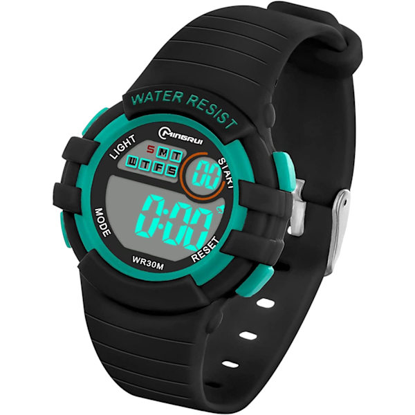 Digital Klocka för Barn Vattentät för Flickor Pojkar med Alarm Stoppur Nattlampa Kalender Armbandsur Utomhus Sport Multifunktionell Armbandsur (svart skal
