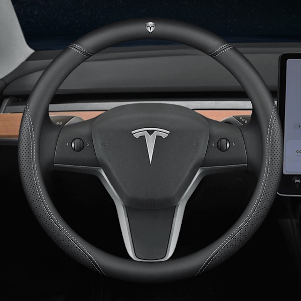 Soveltuu Tesla model3/y/modelx/s -ohjauspyörän suojukseen - Tesla erikoispyöreä (valkoinen viiva) logolla - 36cm/1 paketti