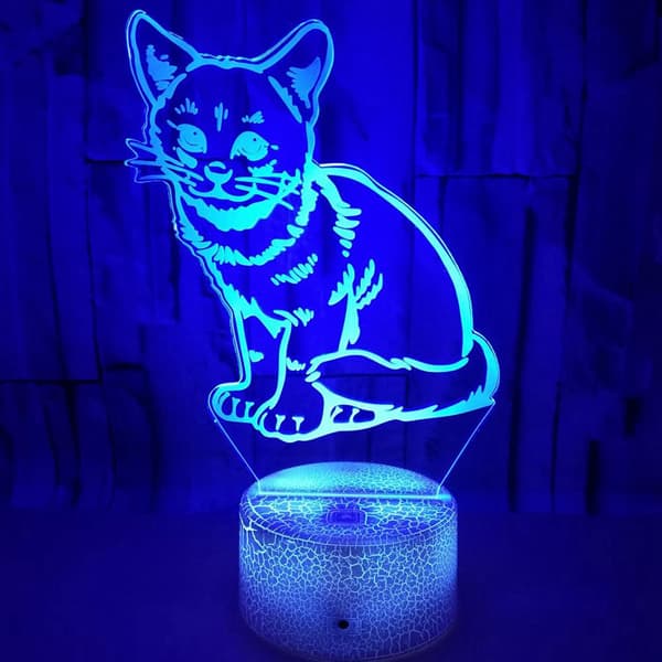 Djur Katt Leksaker 3D Illusion Nattljus Smart Touch Lampa, Cr