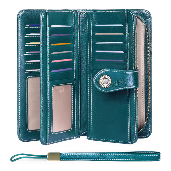 Damplånbok i mjukt läder, designer, tri-fold, multi-kortorganisatör, damclutch, stor, korthållare (rosa)