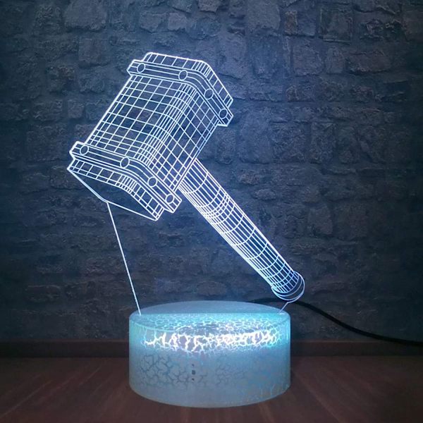 3D nattlampa, Thor Hammer 3D Illusion Lamp Heminredning Sovrum