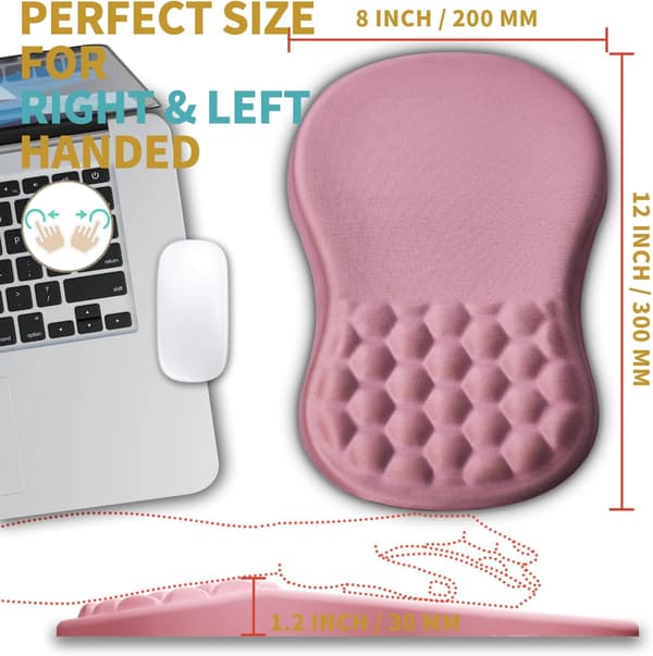 Ergonomisk musemåtte med håndledsstøtte, massage design smertelindrende musemåtte, memoryskum og skridsikker PU-base til trådløs mus, hjem Pink
