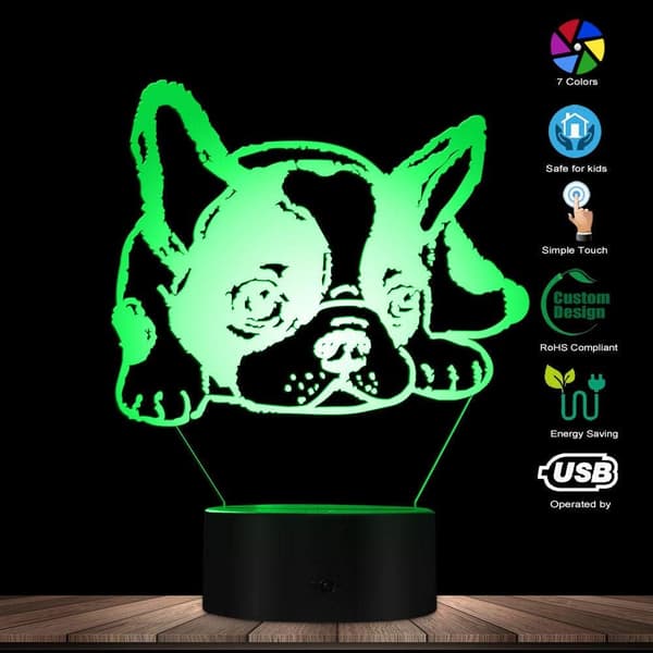 3D Illusjon Nattlys Fransk Bulldog LED Illusjon Nattlys