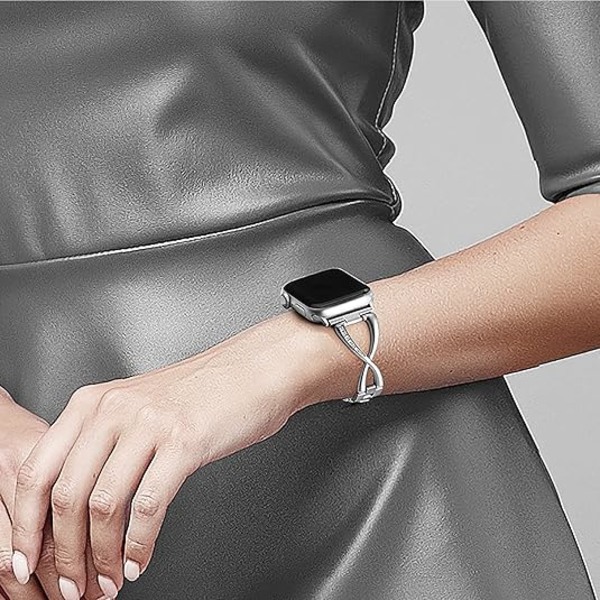 Secbolt Armband Kompatibla med Apple Watch Armband 38mm 40mm 41mm 42mm 44mm 45mm 46mm 49mm Iwatch Serie 8/7/6/5 Dam Elegant Smycke St Silver 38/40/41MM