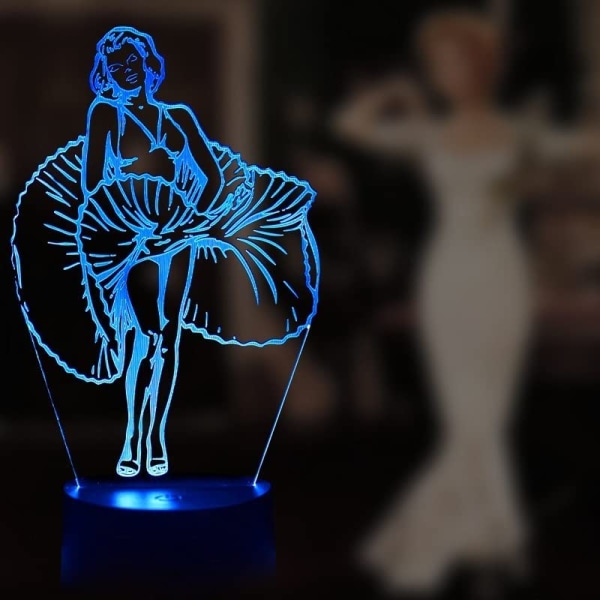 Marilyn Monroe Lampe 3D Illusions nattlys, fjernkontroll bordlampe, USB-lader belysning hjemmedekorasjon for barn, bursdagsgave LED-farger O
