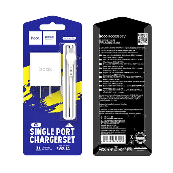 hoco. C81 enkelportsladdare US-standard för typ-c univers