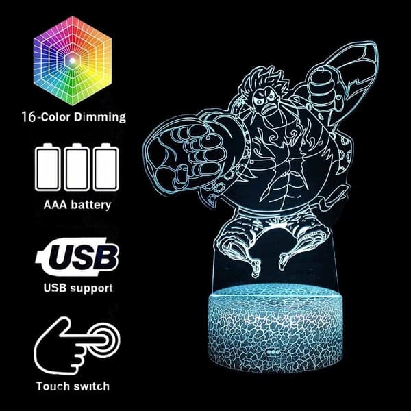 One Piece Luffy 3D Illusion Natlampe Smart Touch, RG