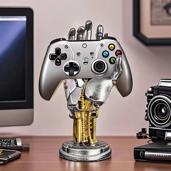 Cyberpunk Mekanisk Handstativ - Universell Spelheadset- och Kontrollhållare för Skrivbord - Robotarm A Silver 1 Pack